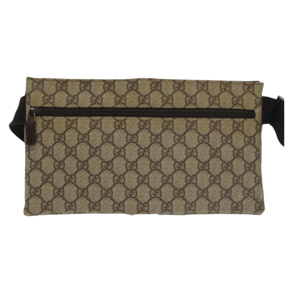 GUCCI GG Supreme Waist Bag PVC Leather Beige Dark Brown Silver 28566 am7267