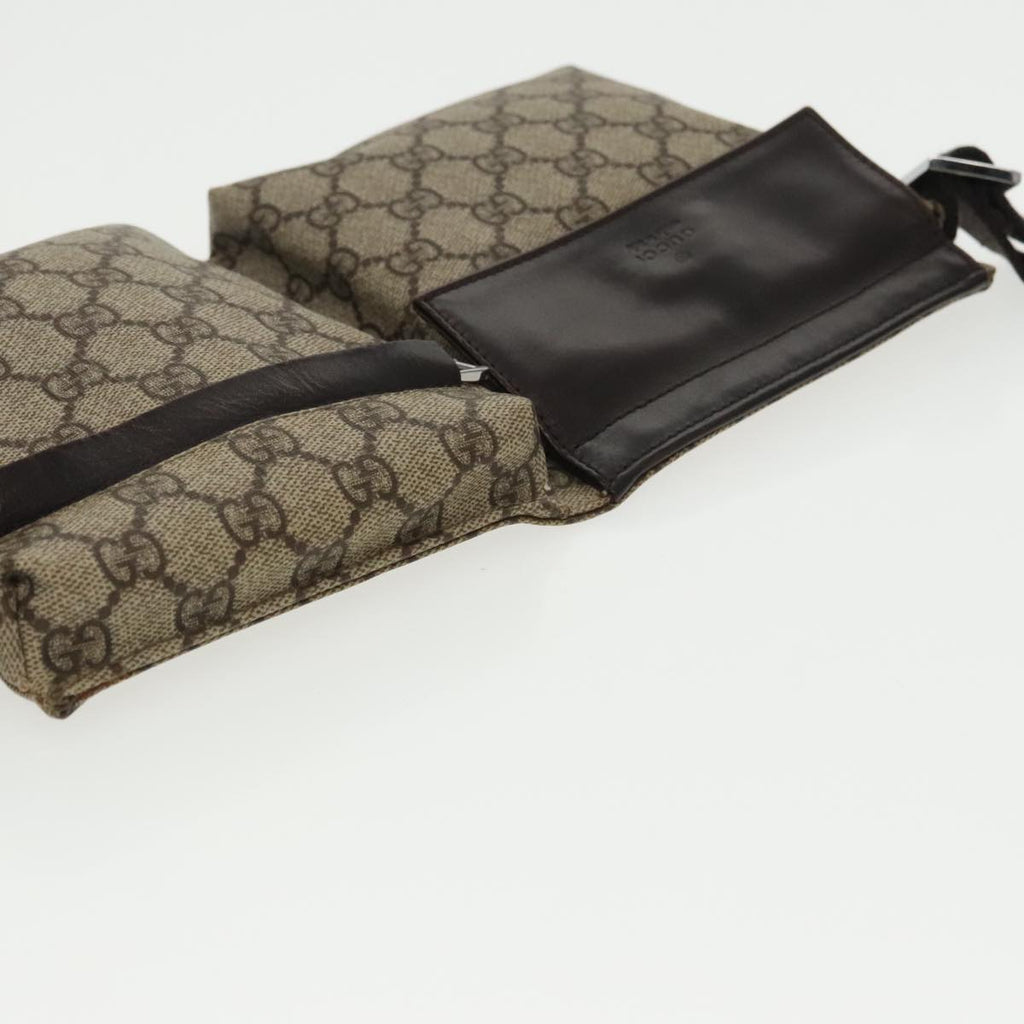 GUCCI GG Supreme Waist Bag PVC Leather Beige Dark Brown Silver 28566 am7267