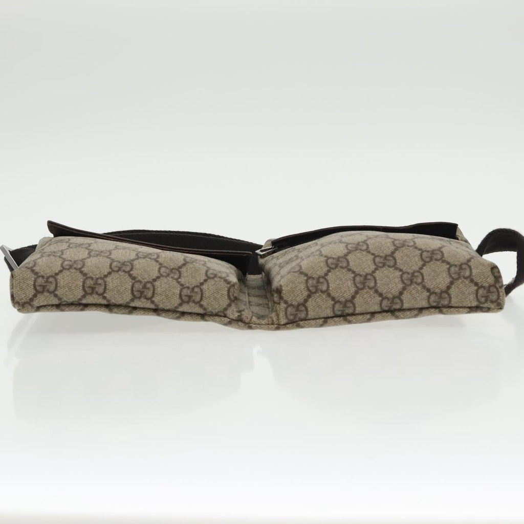 GUCCI GG Supreme Waist Bag PVC Leather Beige Dark Brown Silver 28566 am7267
