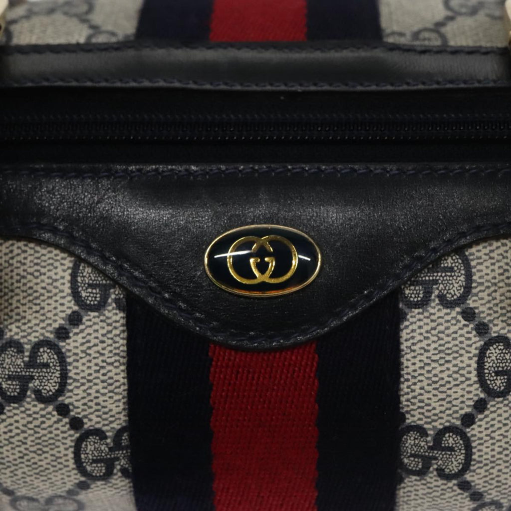 GUCCI GG Supreme Sherry Line Hand Bag PVC Navy Gold 012 3841 58 am7268