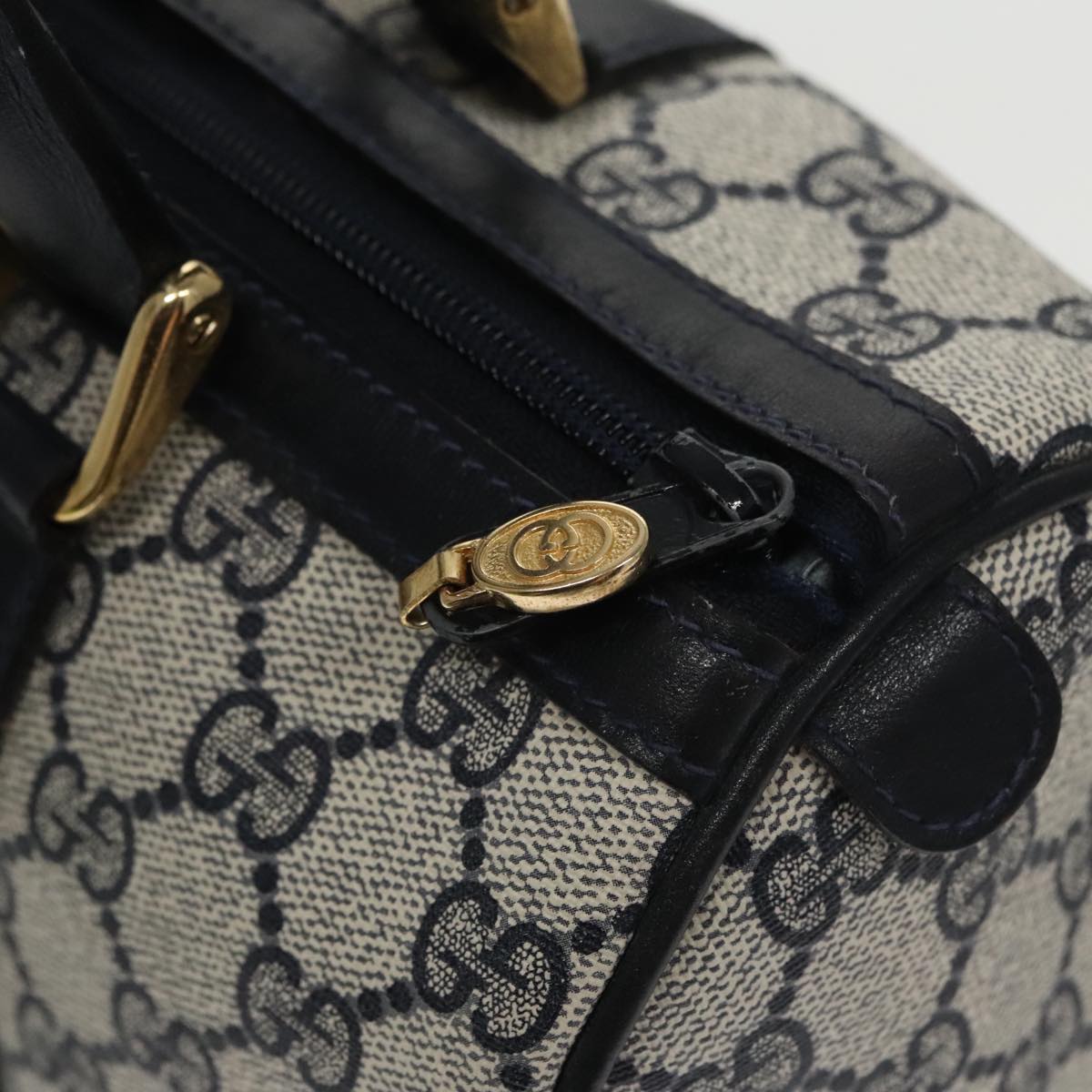 GUCCI GG Supreme Sherry Line Hand Bag PVC Navy Gold 012 3841 58 am7268
