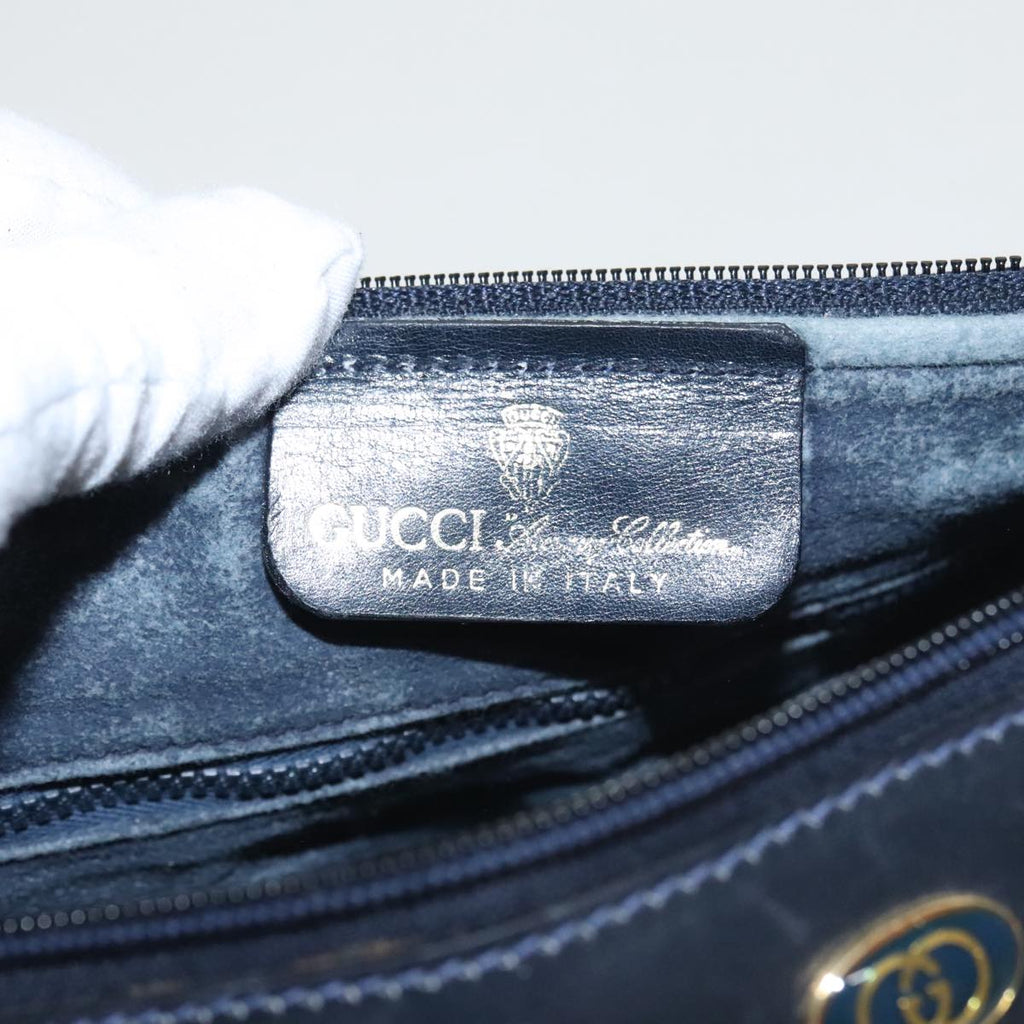 GUCCI GG Supreme Sherry Line Hand Bag PVC Navy Gold 012 3841 58 am7268