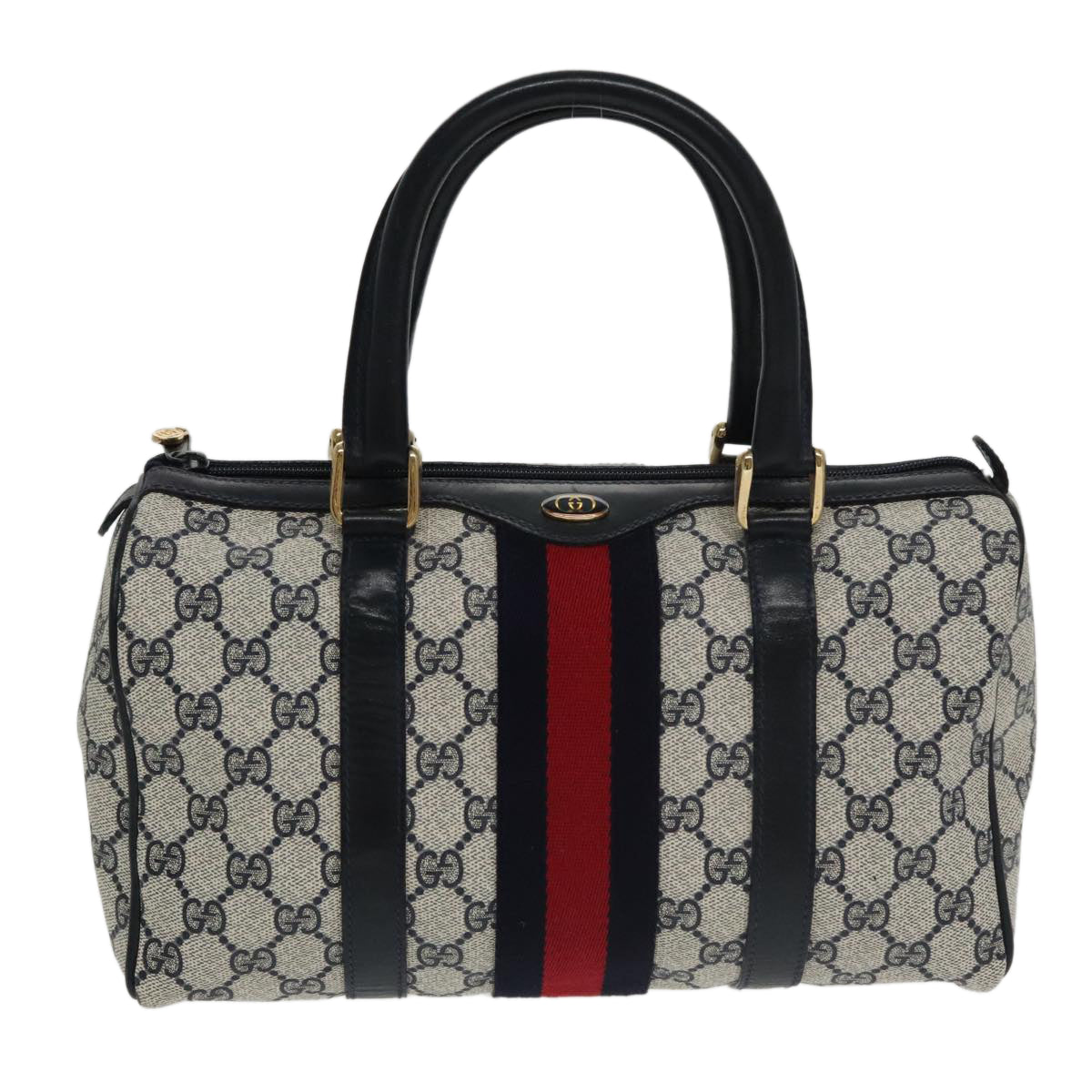GUCCI GG Supreme Sherry Line Hand Bag PVC Navy Gold 012 3841 58 am7268