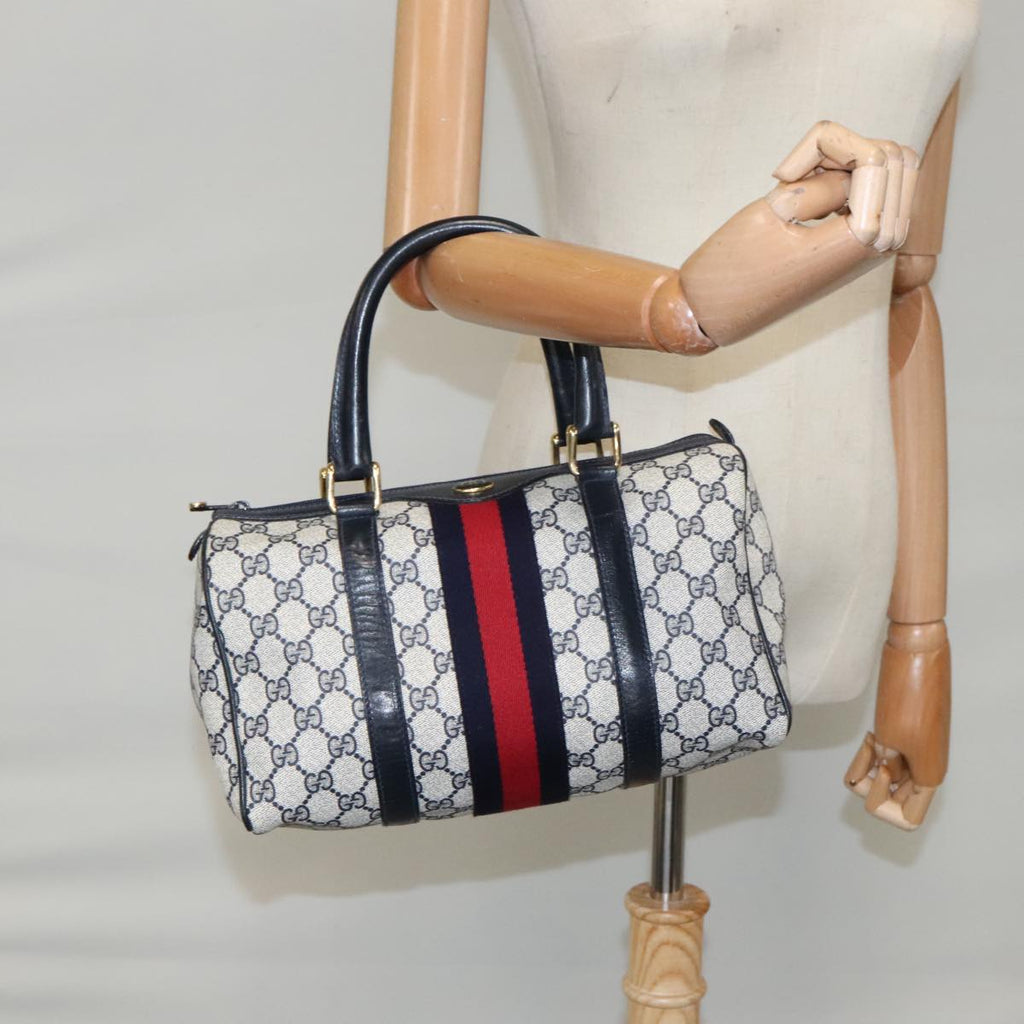 GUCCI GG Supreme Sherry Line Hand Bag PVC Navy Gold 012 3841 58 am7268
