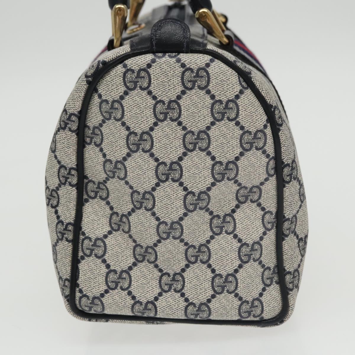 GUCCI GG Supreme Sherry Line Hand Bag PVC Navy Gold 012 3841 58 am7268