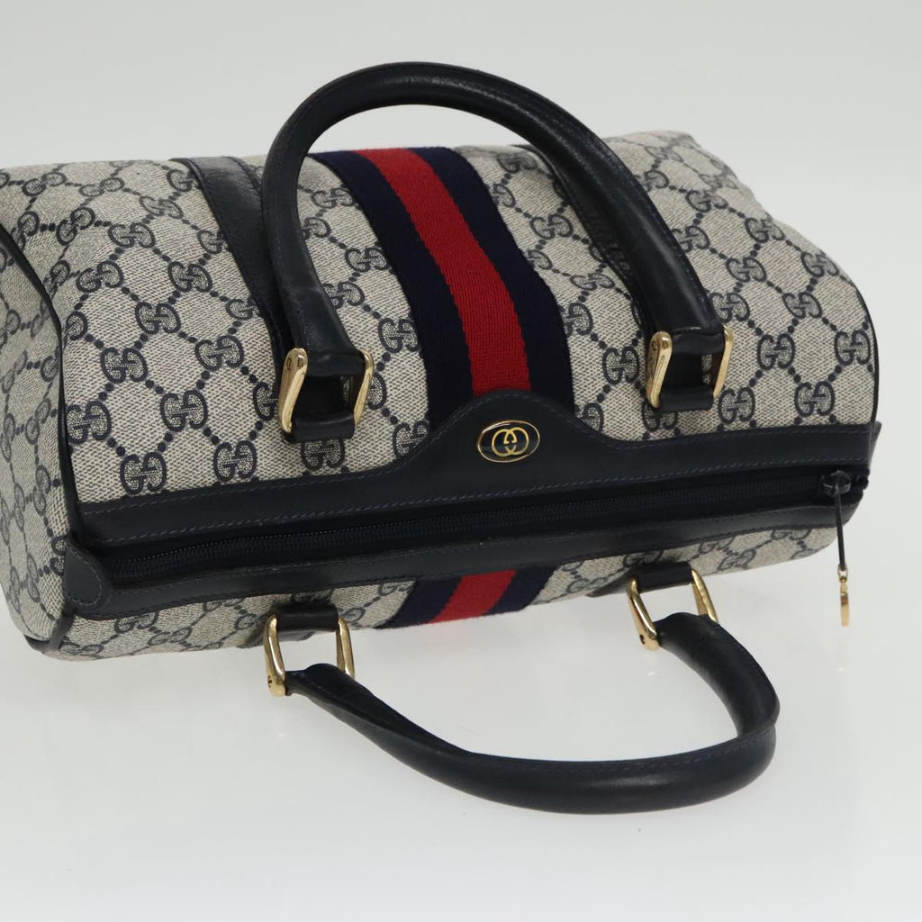 GUCCI GG Supreme Sherry Line Hand Bag PVC Navy Gold 012 3841 58 am7268