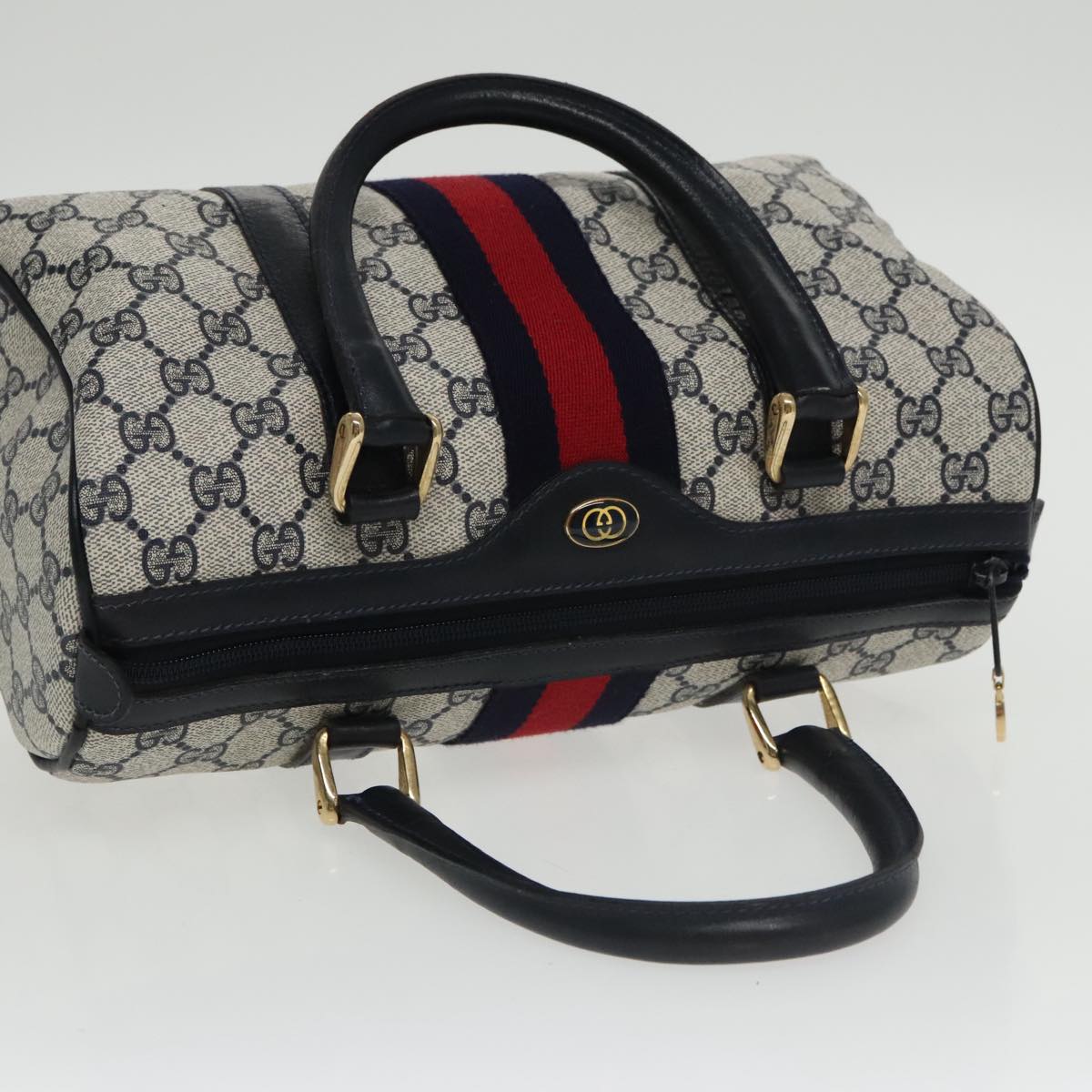 GUCCI GG Supreme Sherry Line Hand Bag PVC Navy Gold 012 3841 58 am7268