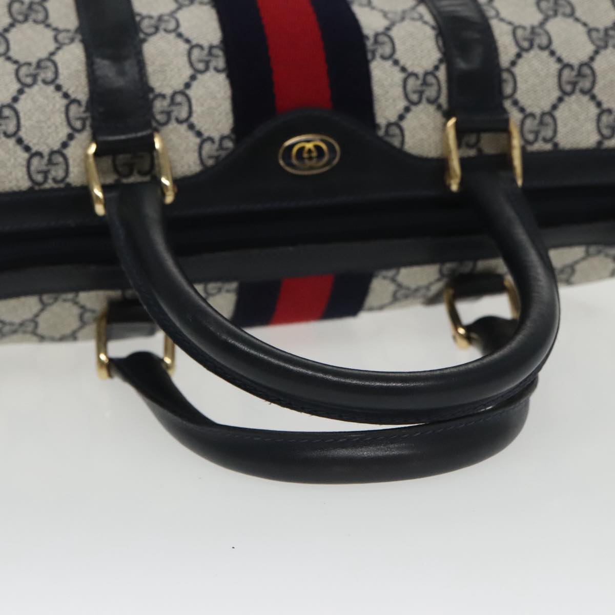GUCCI GG Supreme Sherry Line Hand Bag PVC Navy Gold 012 3841 58 am7268