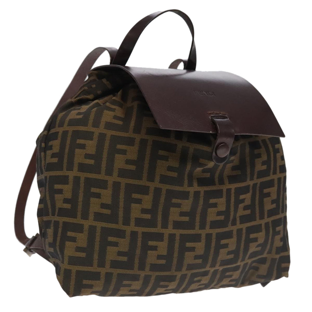 FENDI Zucca Canvas Backpack Brown Black Silver am7286
