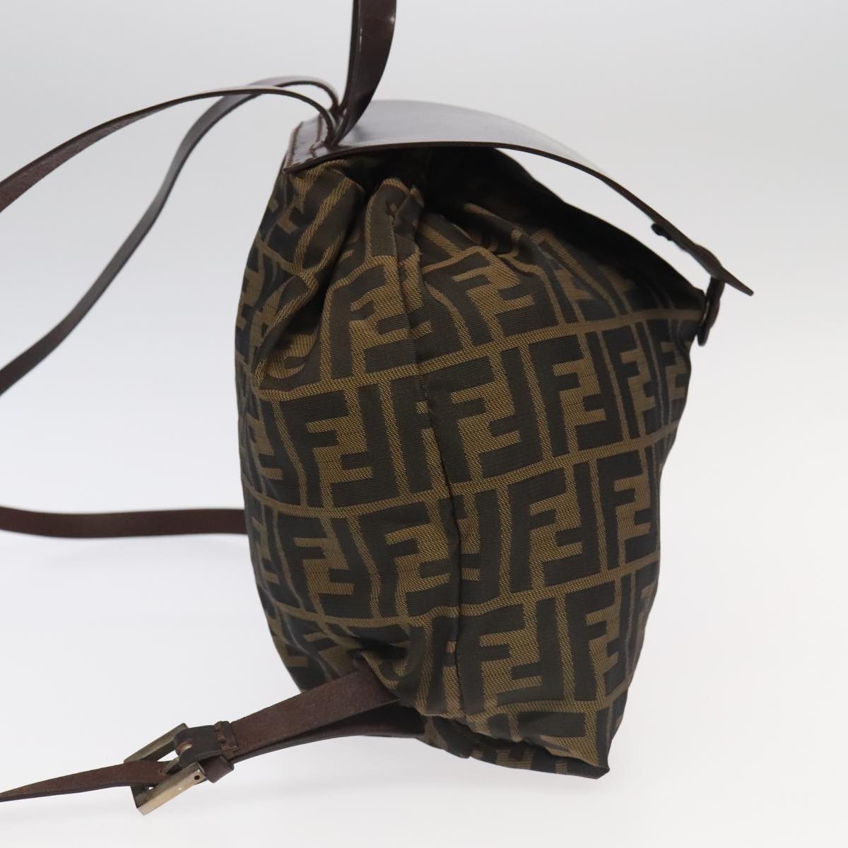 FENDI Zucca Canvas Backpack Brown Black Silver am7286