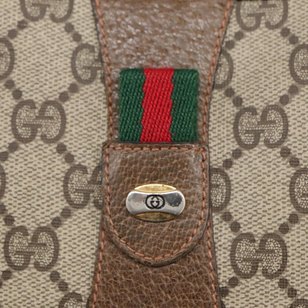 GUCCI GG Supreme Web Sherry Line Clutch Bag PVC Beige Gold 89 01 034 am7287