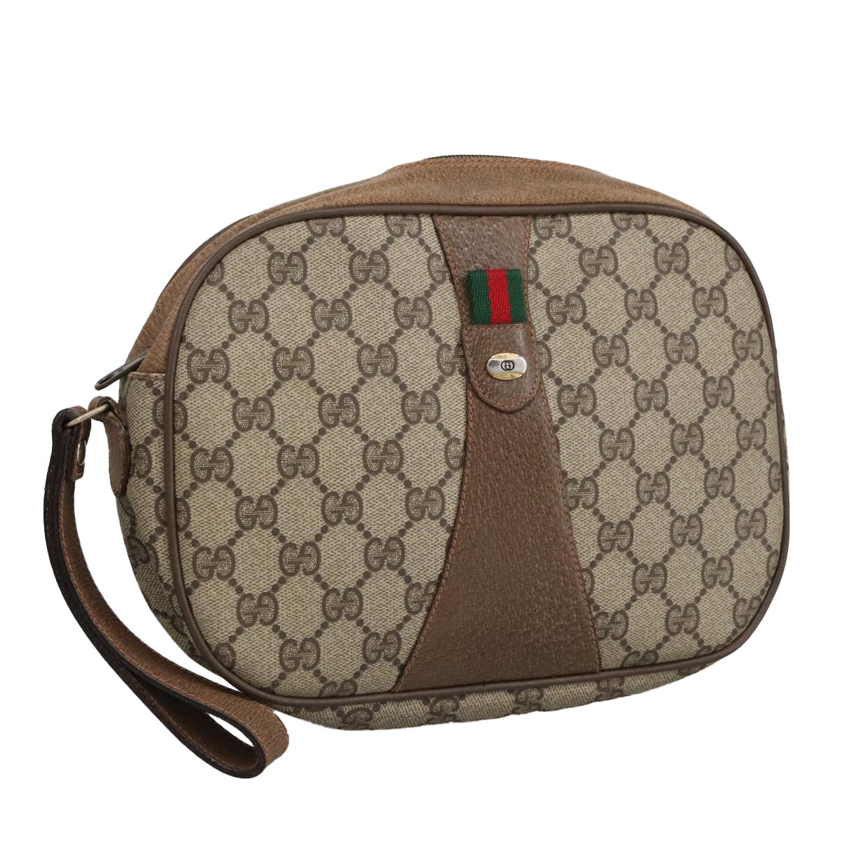 GUCCI GG Supreme Web Sherry Line Clutch Bag PVC Beige Gold 89 01 034 am7287