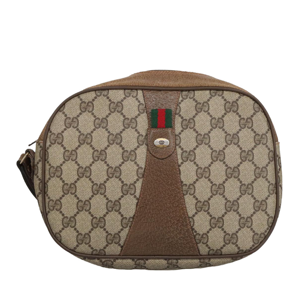 GUCCI GG Supreme Web Sherry Line Clutch Bag PVC Beige Gold 89 01 034 am7287