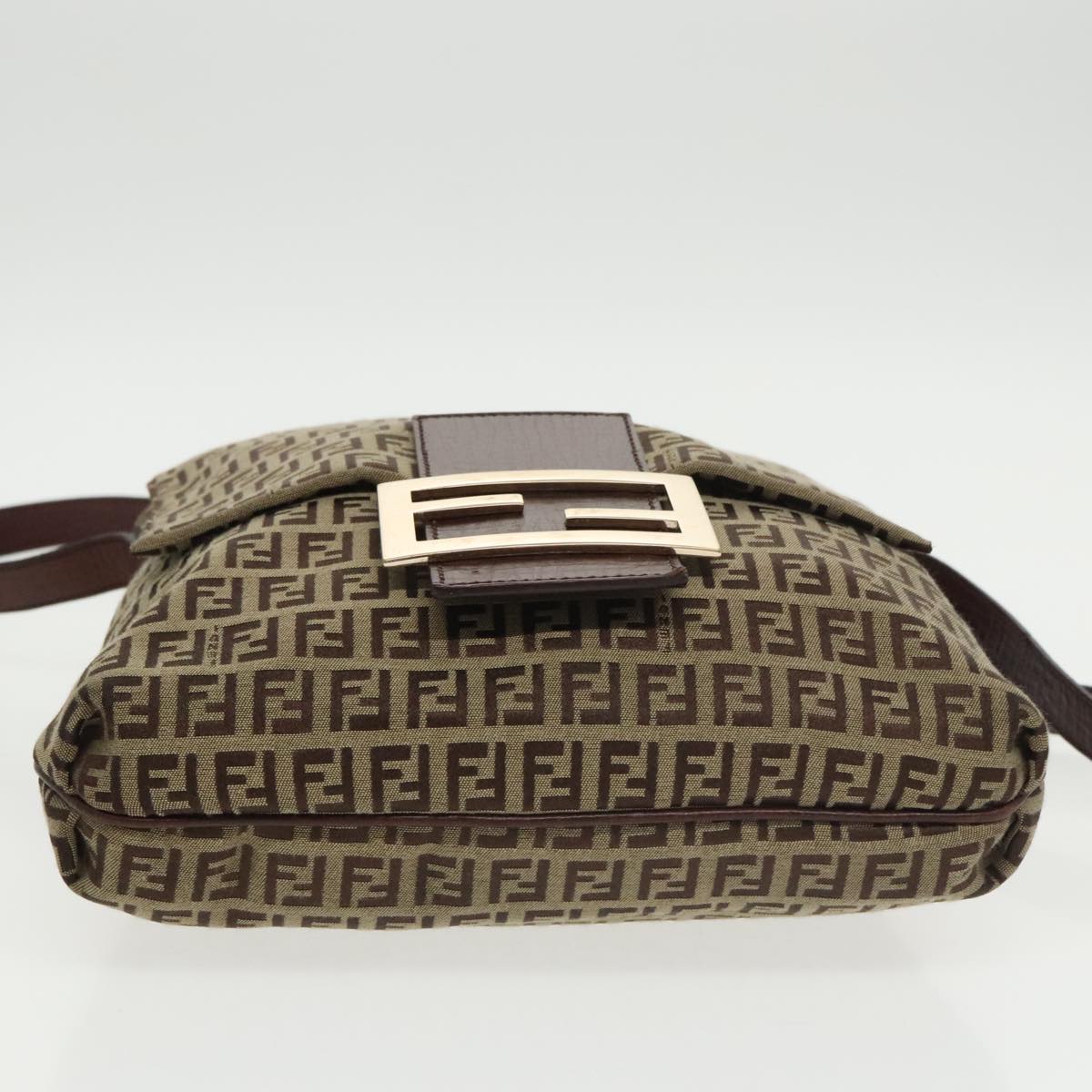 FENDI Zucchino Canvas Shoulder Bag Brown Gold am7306