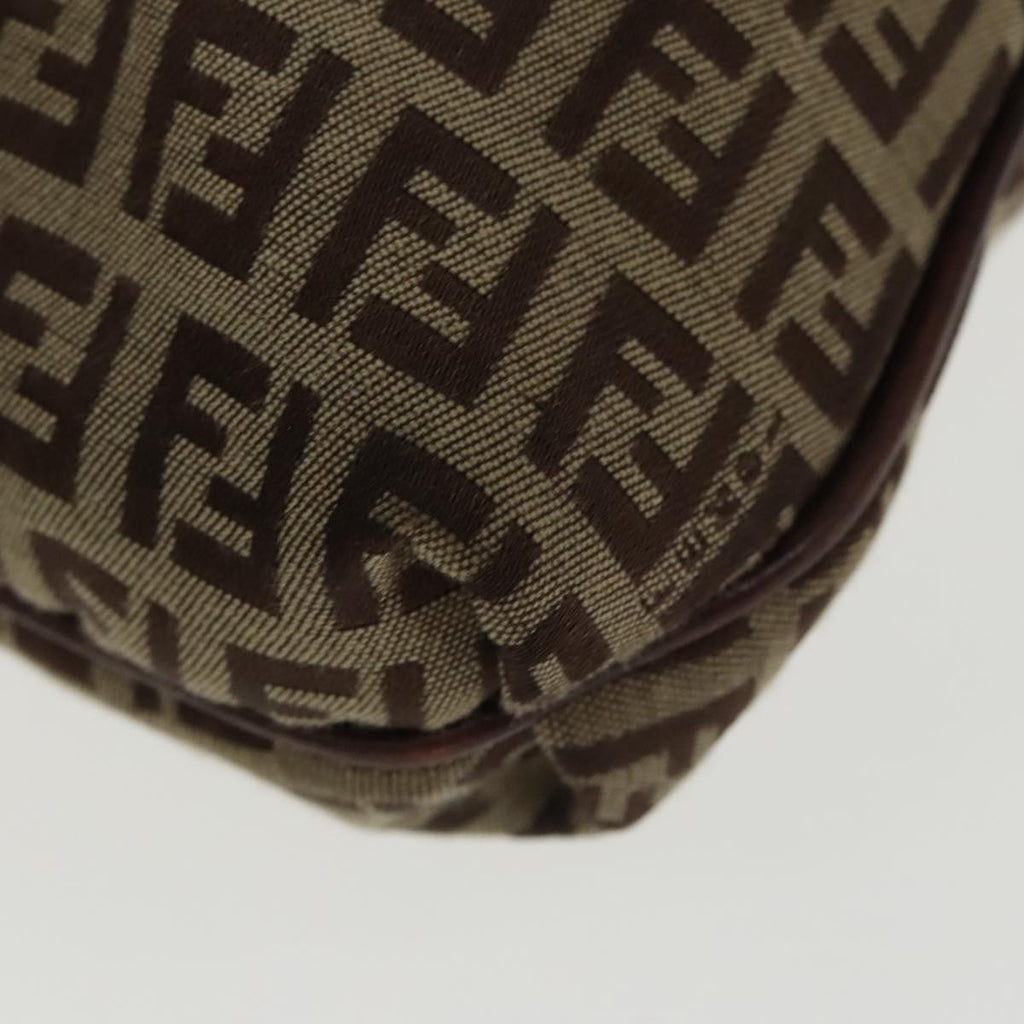 FENDI Zucchino Canvas Shoulder Bag Brown Gold am7306