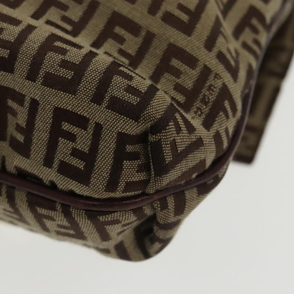 FENDI Zucchino Canvas Shoulder Bag Brown Gold am7306
