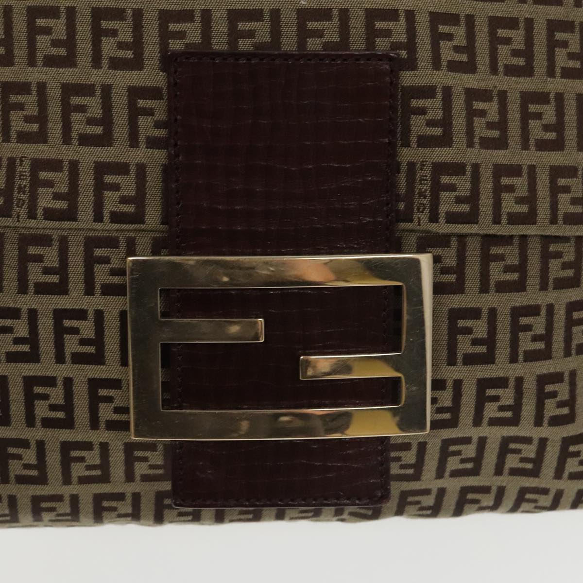 FENDI Zucchino Canvas Shoulder Bag Brown Gold am7306