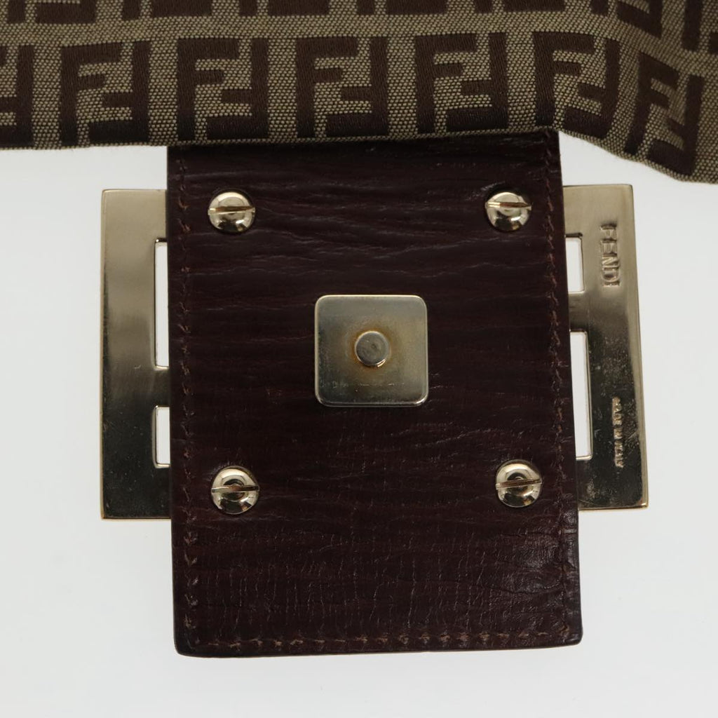 FENDI Zucchino Canvas Shoulder Bag Brown Gold am7306