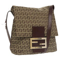 FENDI Zucchino Canvas Shoulder Bag Brown Gold am7306
