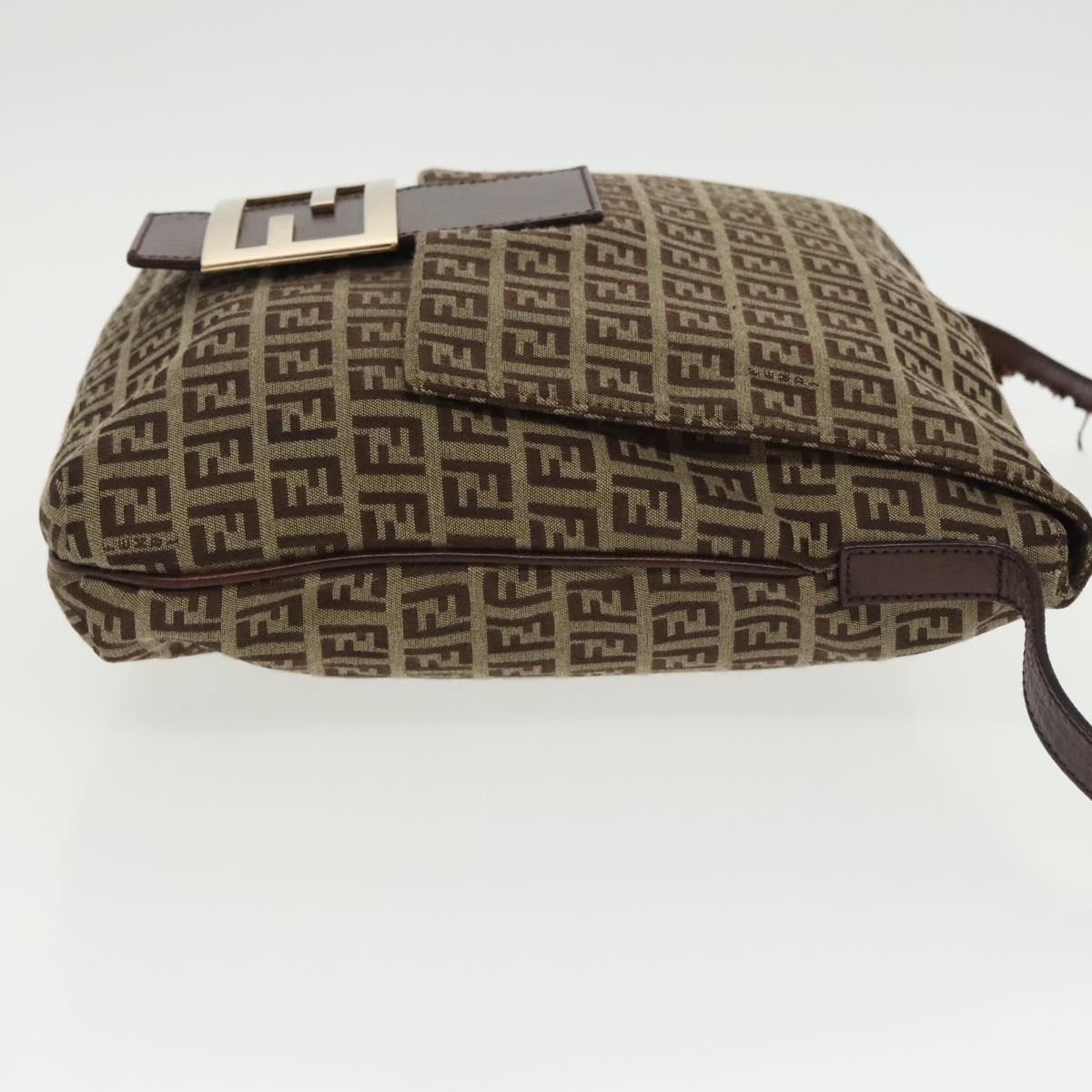 FENDI Zucchino Canvas Shoulder Bag Brown Gold am7306