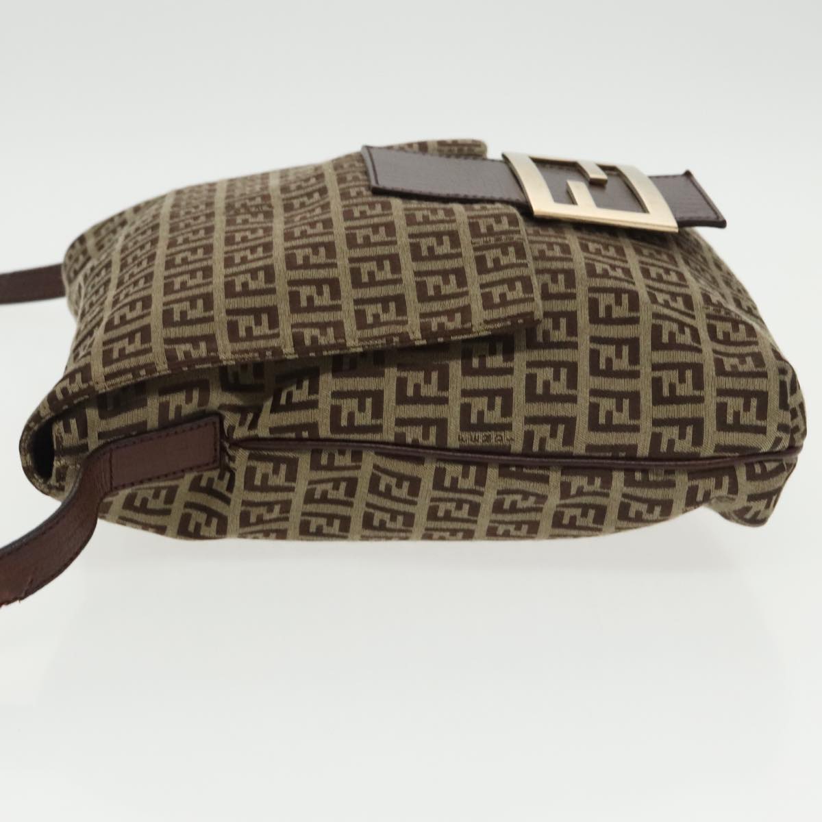 FENDI Zucchino Canvas Shoulder Bag Brown Gold am7306