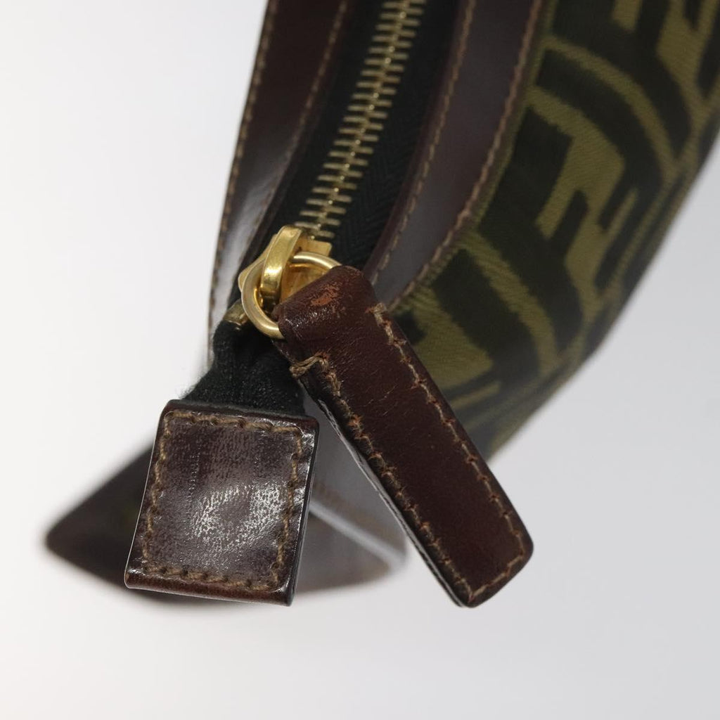 FENDI Zucca Canvas Clutch Bag Brown Black gold am7688