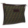 FENDI Zucca Canvas Clutch Bag Brown Black gold am7688