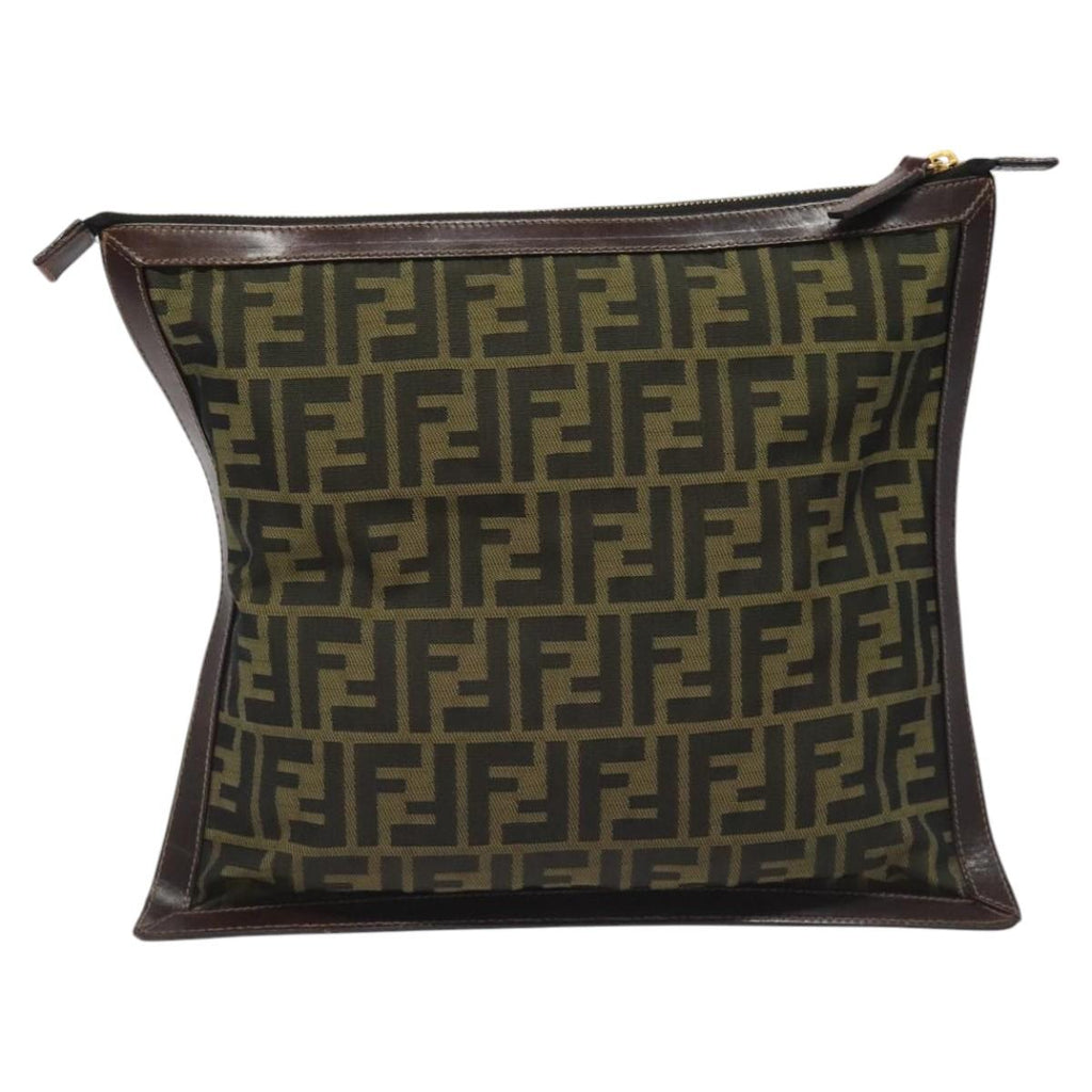 FENDI Zucca Canvas Clutch Bag Brown Black gold am7688