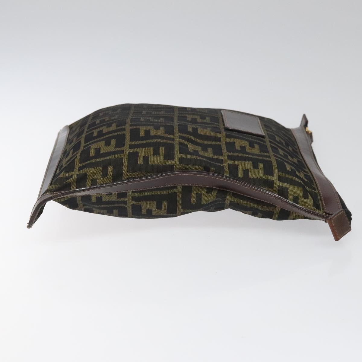 FENDI Zucca Canvas Clutch Bag Brown Black gold am7688