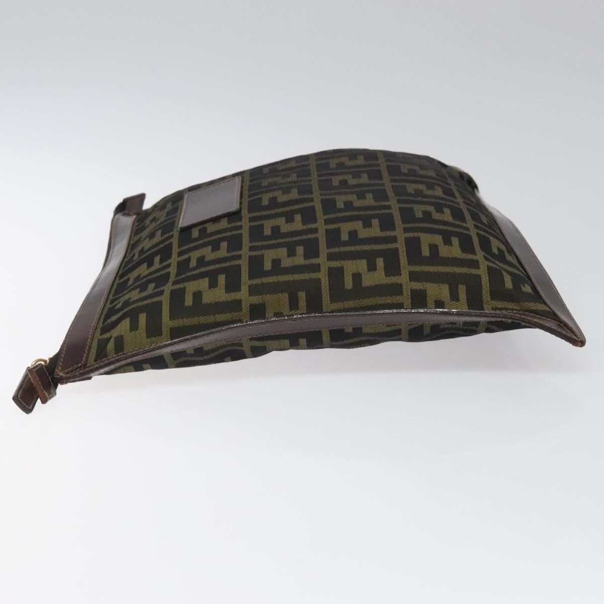 FENDI Zucca Canvas Clutch Bag Brown Black gold am7688
