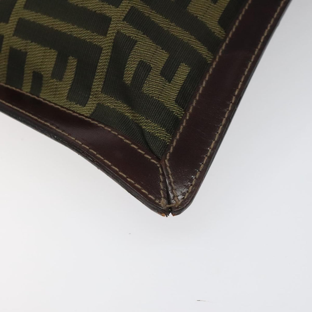 FENDI Zucca Canvas Clutch Bag Brown Black gold am7688