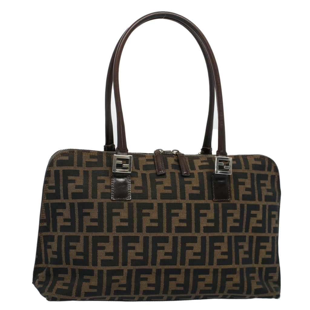 FENDI Zucca Canvas Shoulder Bag Black Brown ar10174