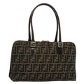 FENDI Zucca Canvas Shoulder Bag Black Brown ar10174