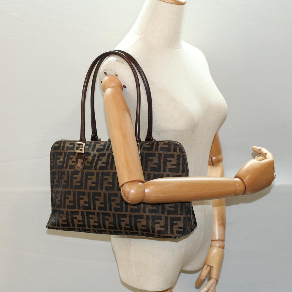 FENDI Zucca Canvas Shoulder Bag Black Brown ar10174