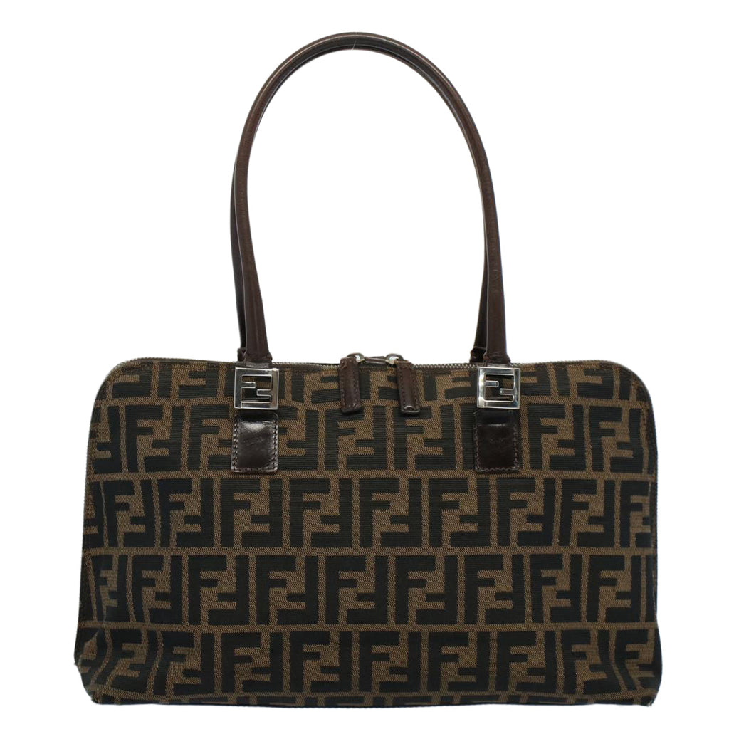 FENDI Zucca Canvas Shoulder Bag Black Brown ar10174