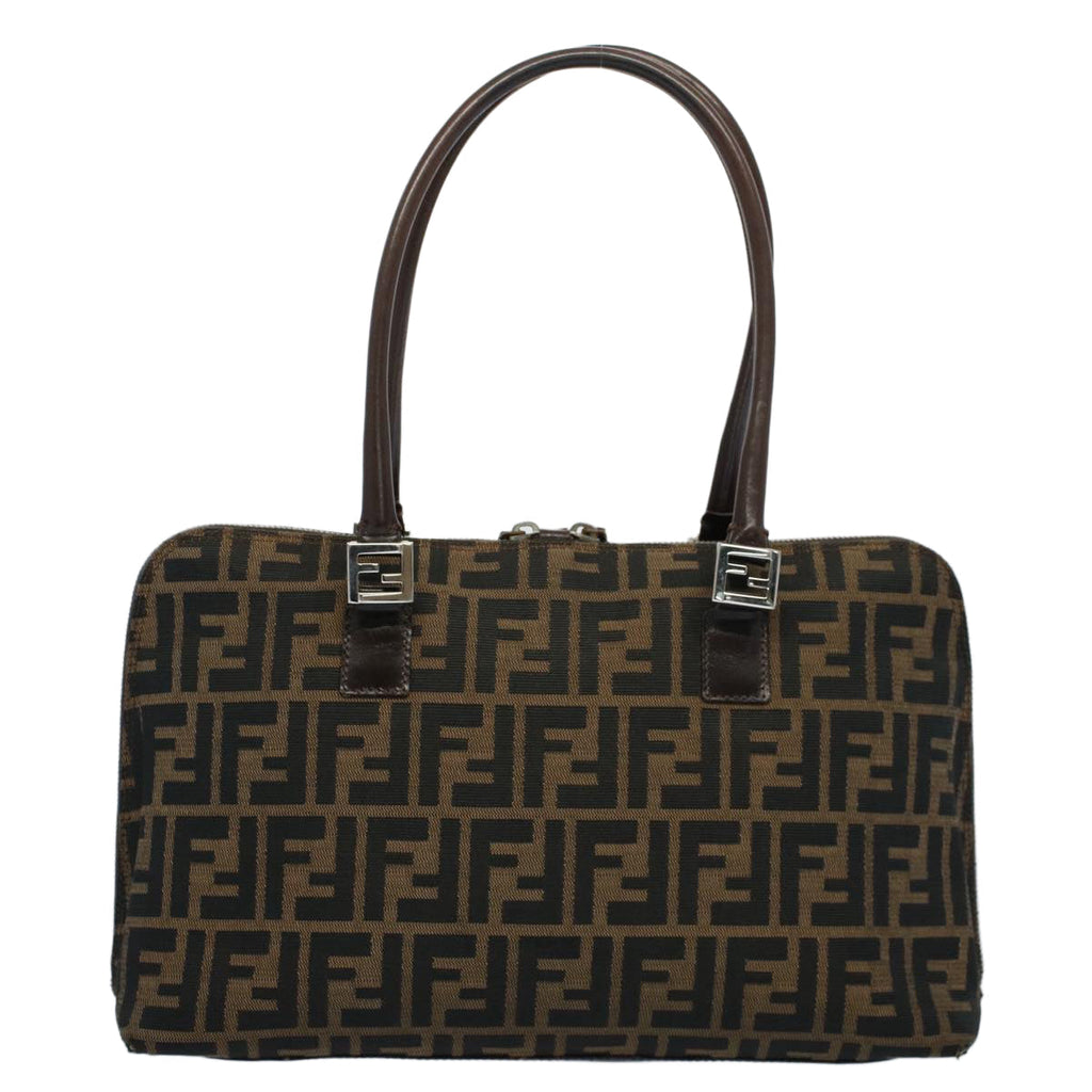 FENDI Zucca Canvas Shoulder Bag Black Brown ar10174