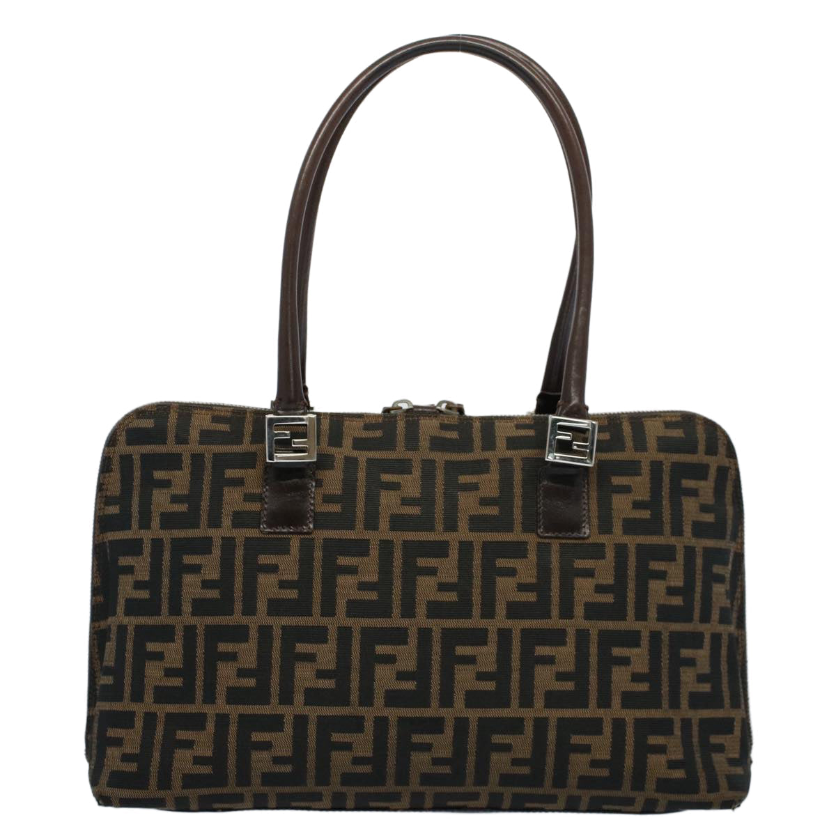 FENDI Zucca Canvas Shoulder Bag Black Brown ar10174