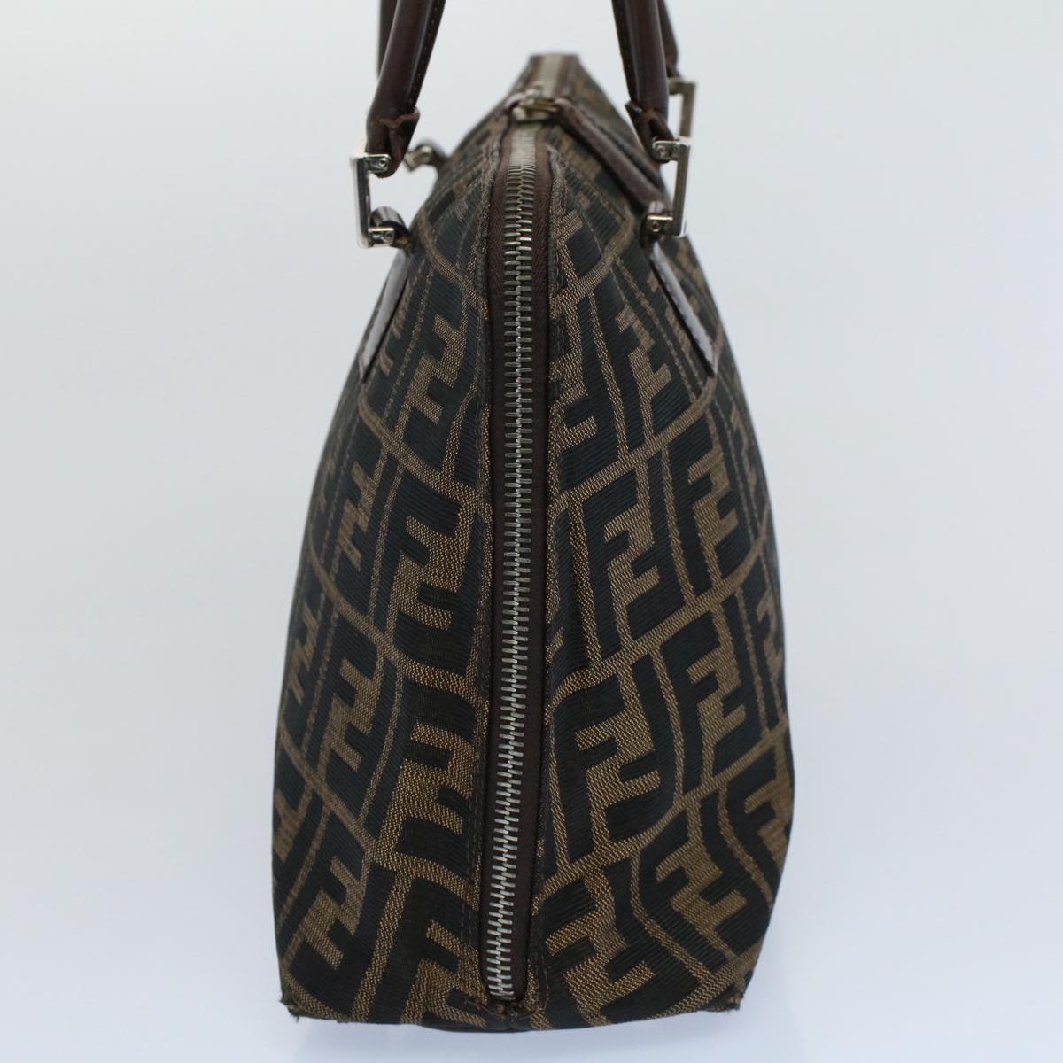 FENDI Zucca Canvas Shoulder Bag Black Brown ar10174