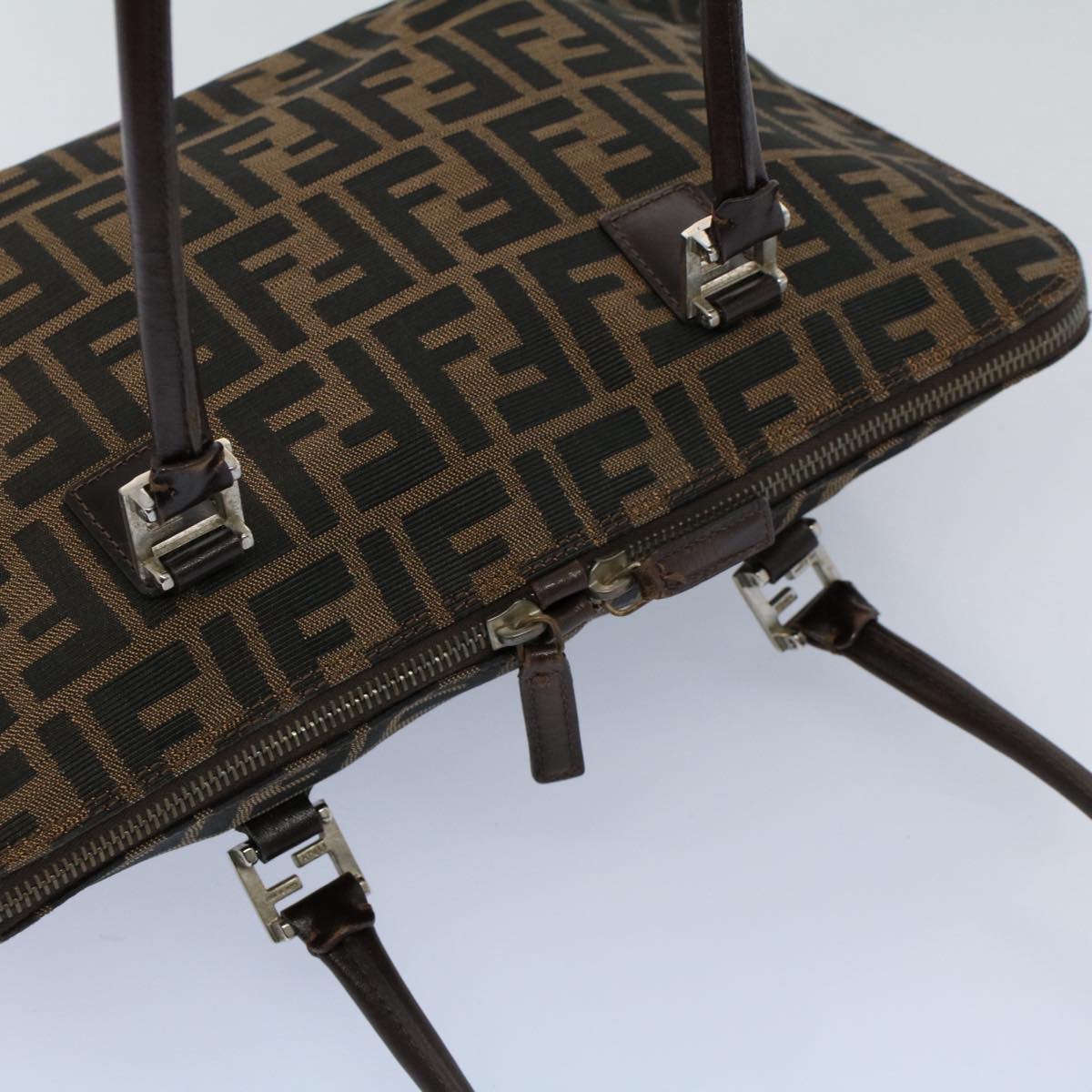 FENDI Zucca Canvas Shoulder Bag Black Brown ar10174