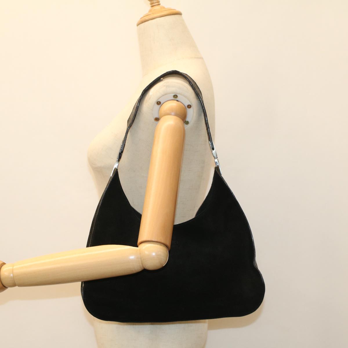 GUCCI Shoulder Bag Suede Leather Black ar10182