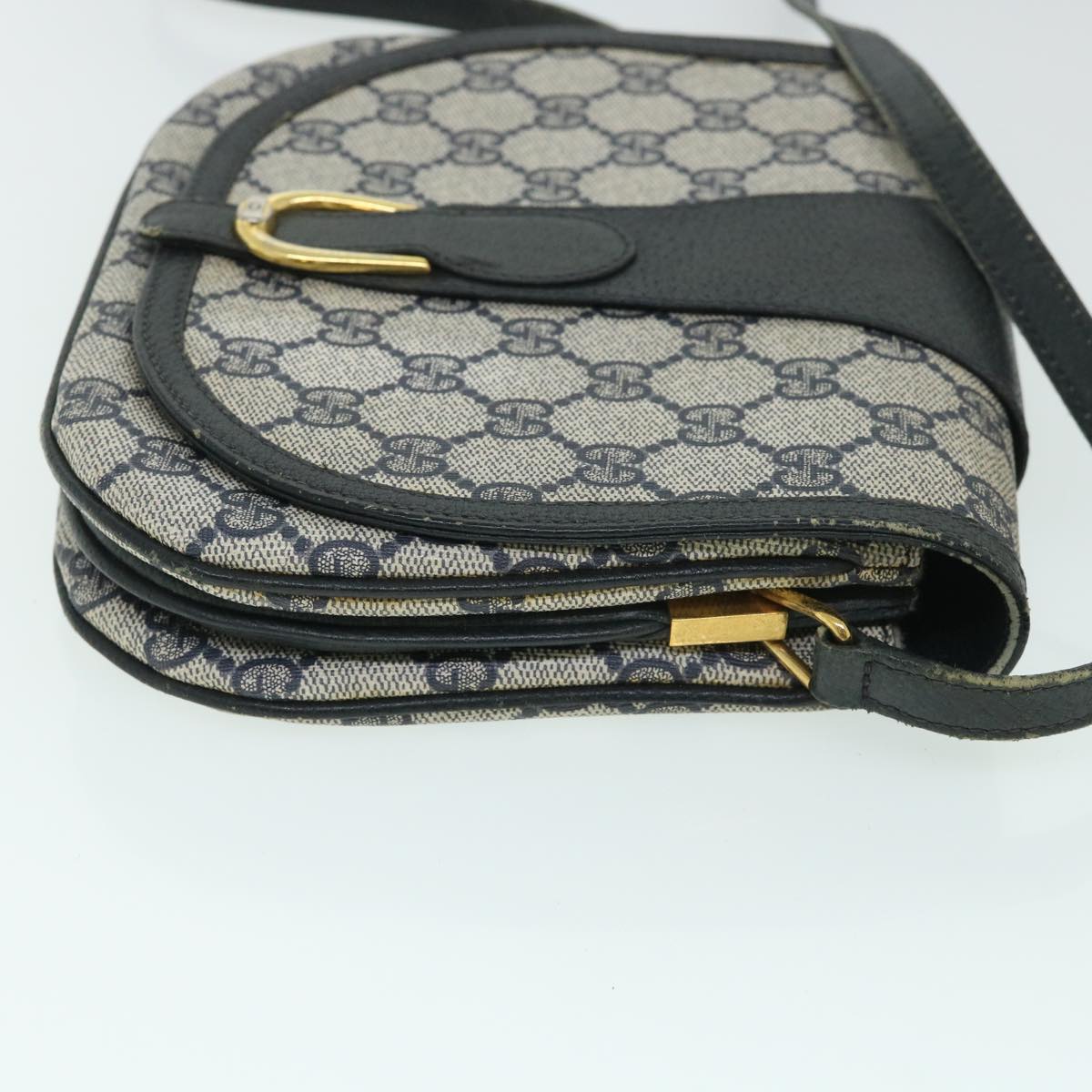 GUCCI GG Canvas Shoulder Bag PVC Leather Gray Navy 10 02 031 ar10216