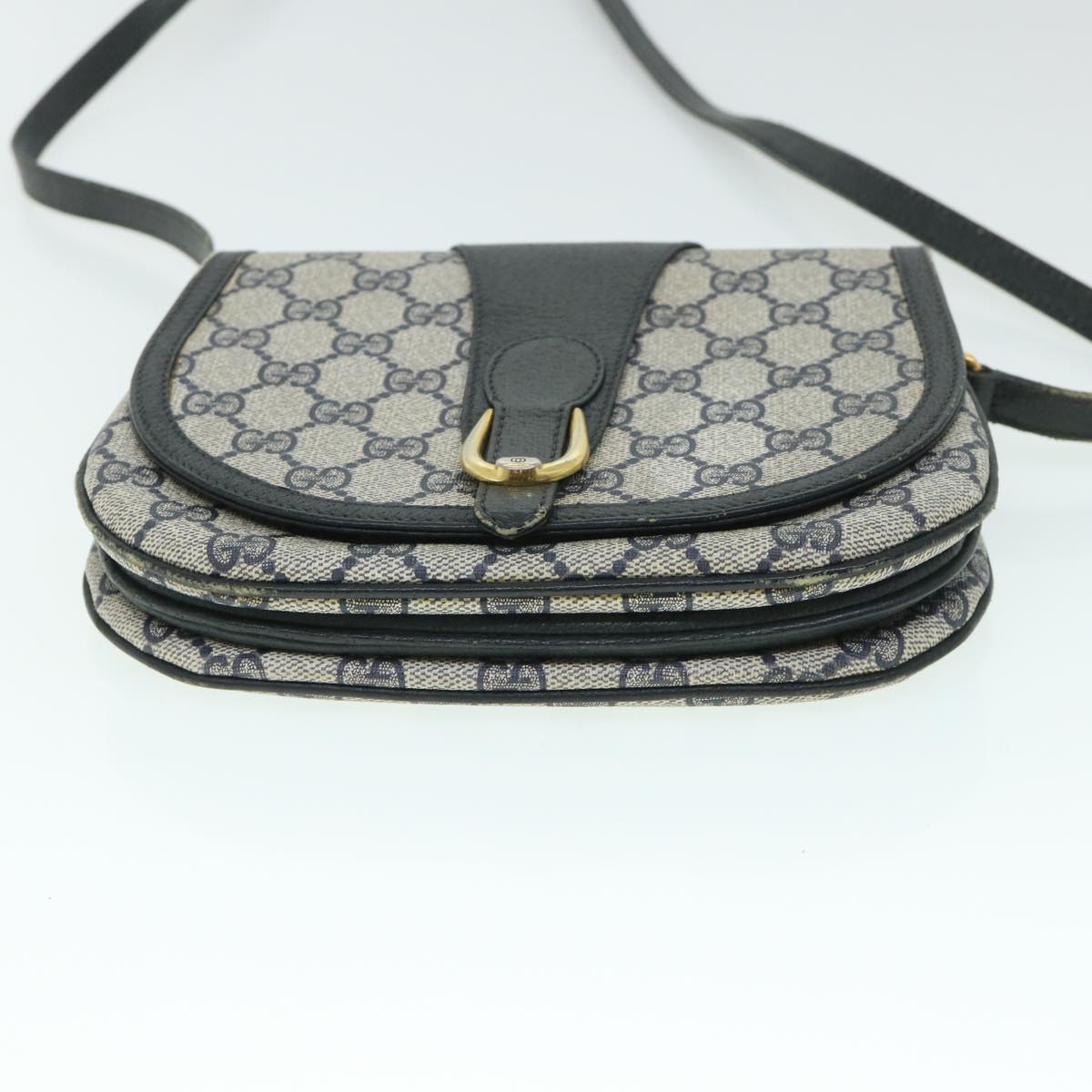 GUCCI GG Canvas Shoulder Bag PVC Leather Gray Navy 10 02 031 ar10216
