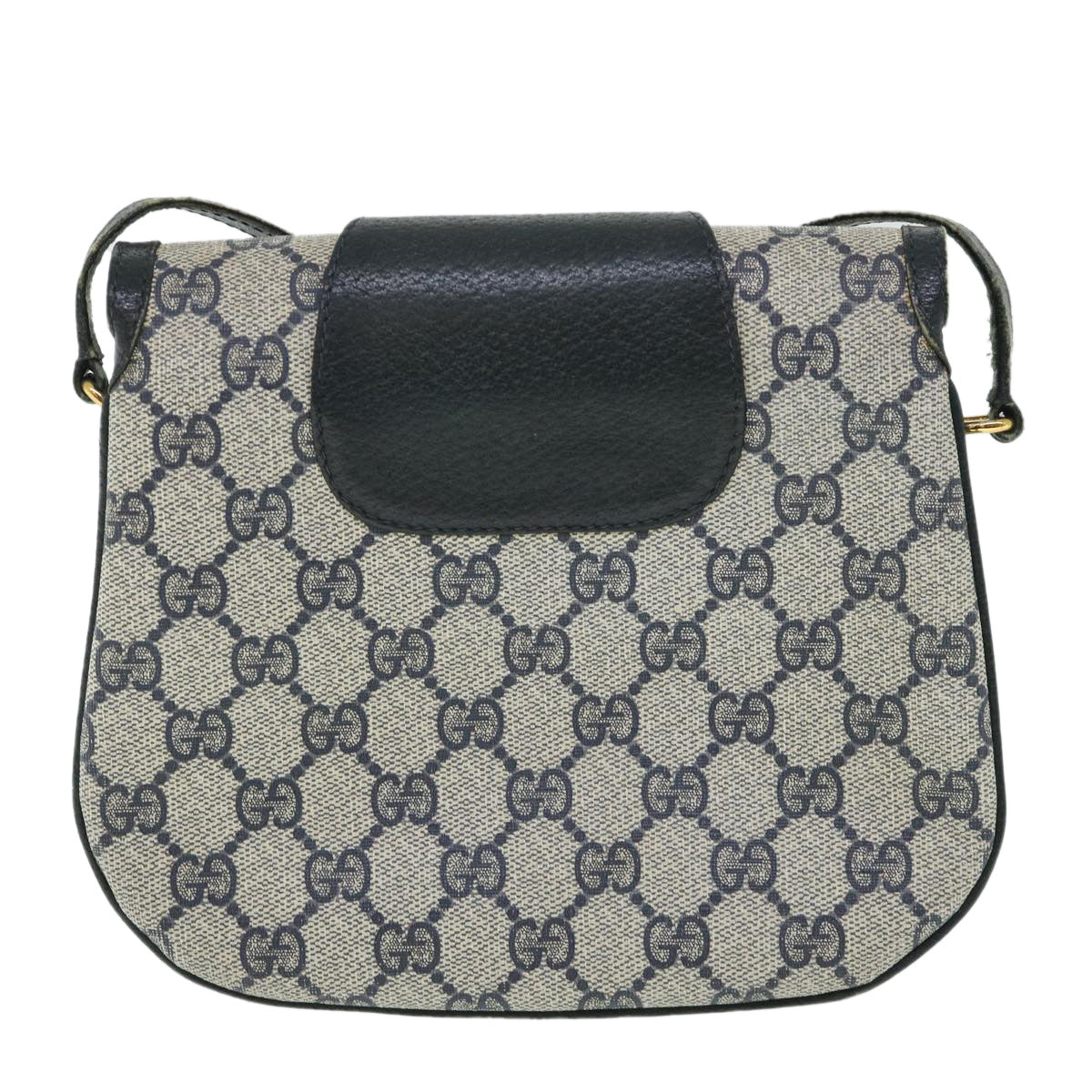 GUCCI GG Canvas Shoulder Bag PVC Leather Gray Navy 10 02 031 ar10216