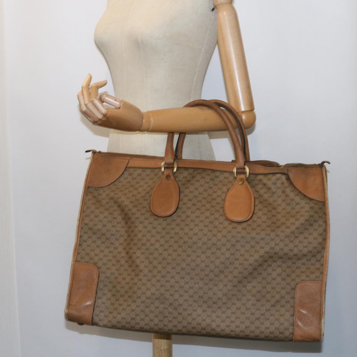GUCCI Micro GG Canvas Boston Bag Beige Brown ar10227