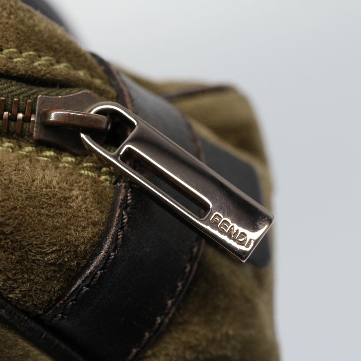 FENDI Shoulder Bag Suede Khaki ar10279