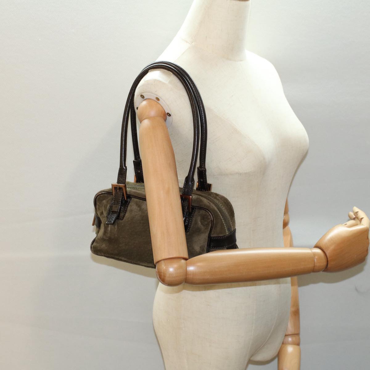 FENDI Shoulder Bag Suede Khaki ar10279