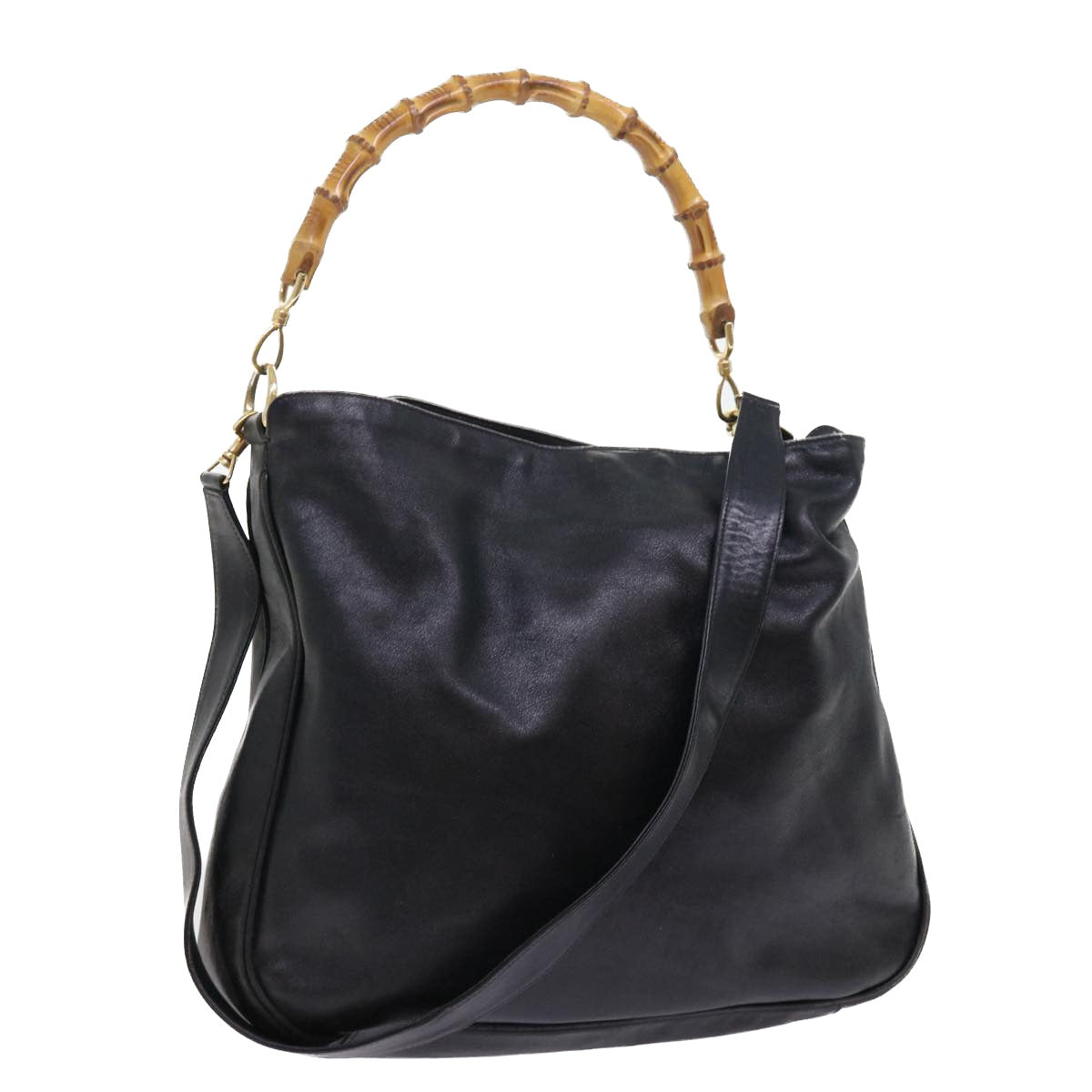 GUCCI Bamboo Shoulder Bag Leather 2way Black ar10286