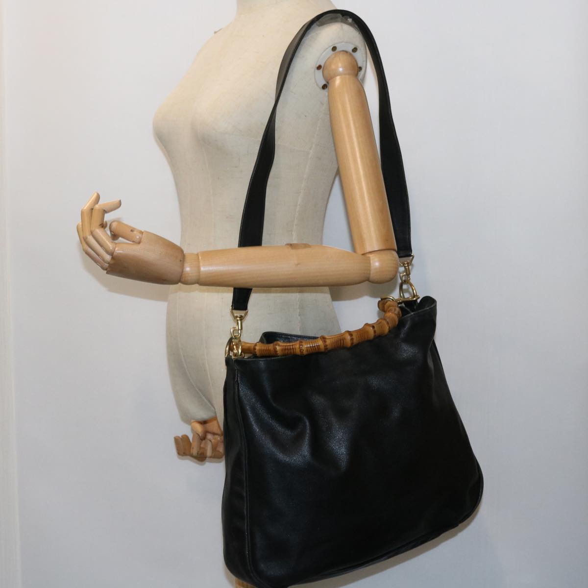 GUCCI Bamboo Shoulder Bag Leather 2way Black ar10286