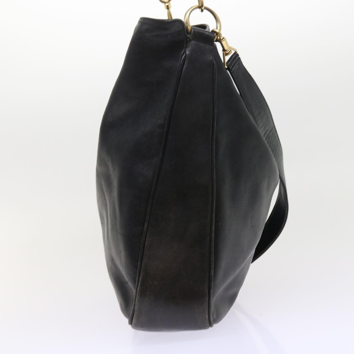 GUCCI Bamboo Shoulder Bag Leather 2way Black ar10286