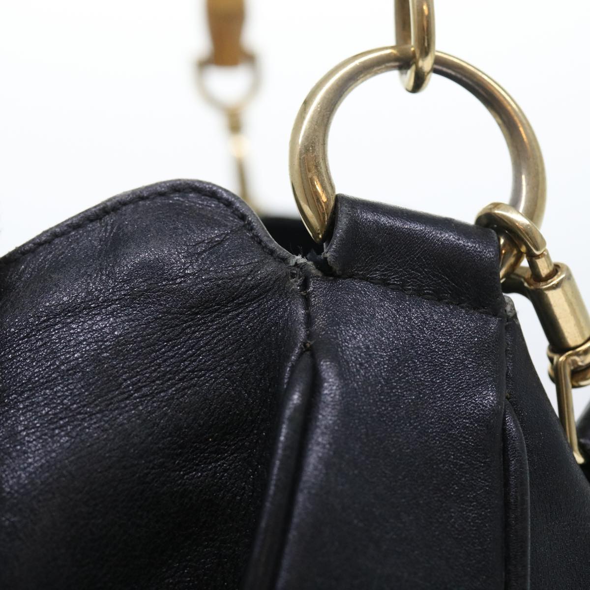 GUCCI Bamboo Shoulder Bag Leather 2way Black ar10286